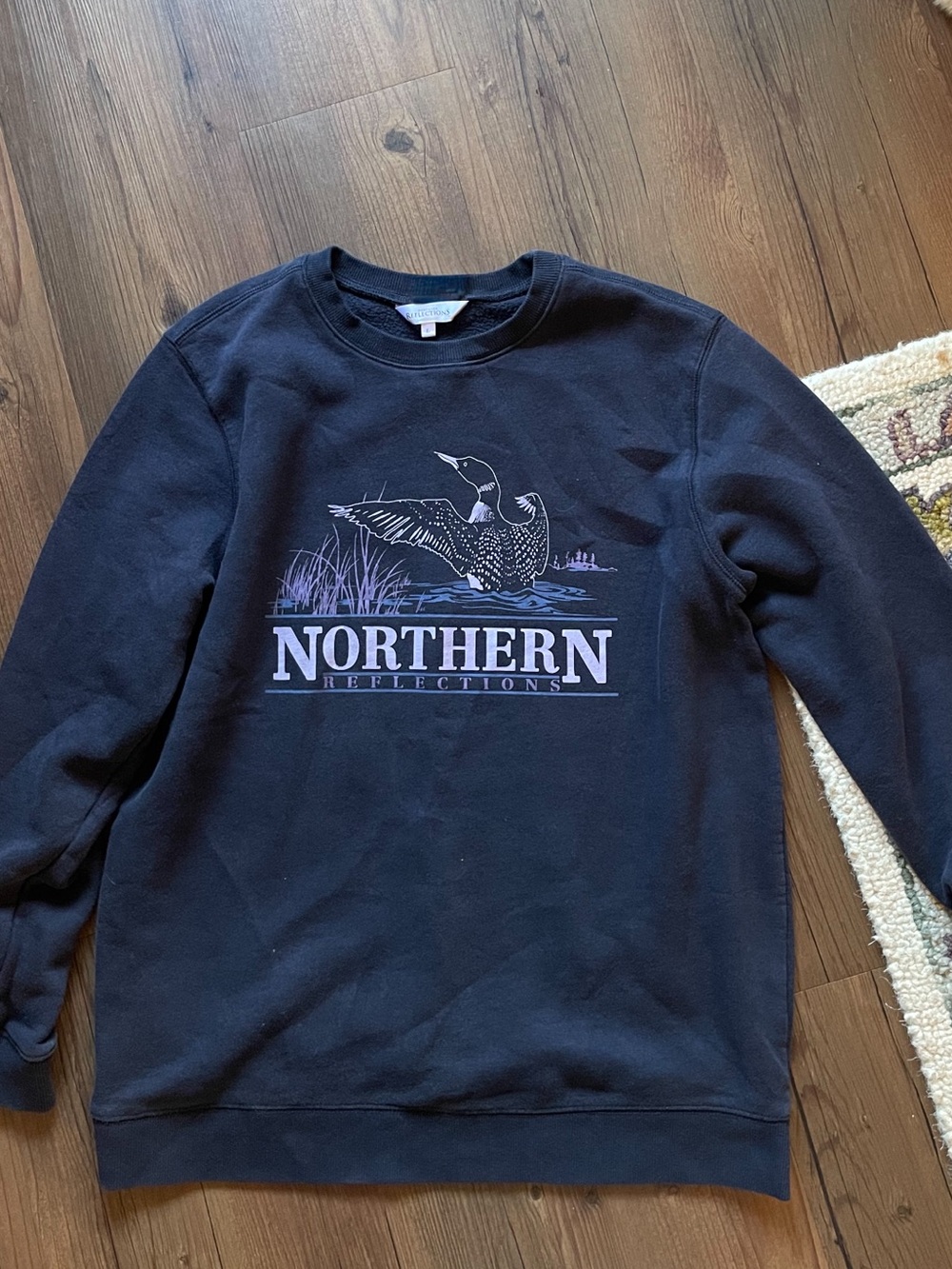 Northern Reflections Navy Crewneck Sweatshirt with Loon Graphic